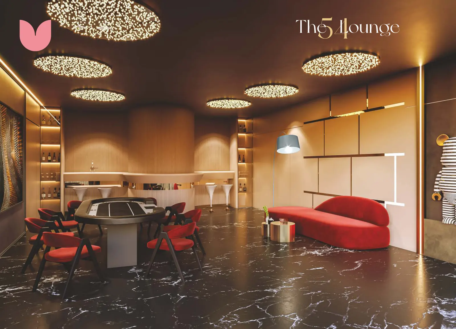 The54 Lounge poker room with bar counter